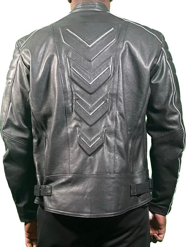 Men's Smooth Black Leather Jacket/white lining/ MEN