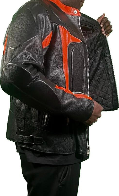 Al's Orange & Black Leather Biker Jacket / MEN