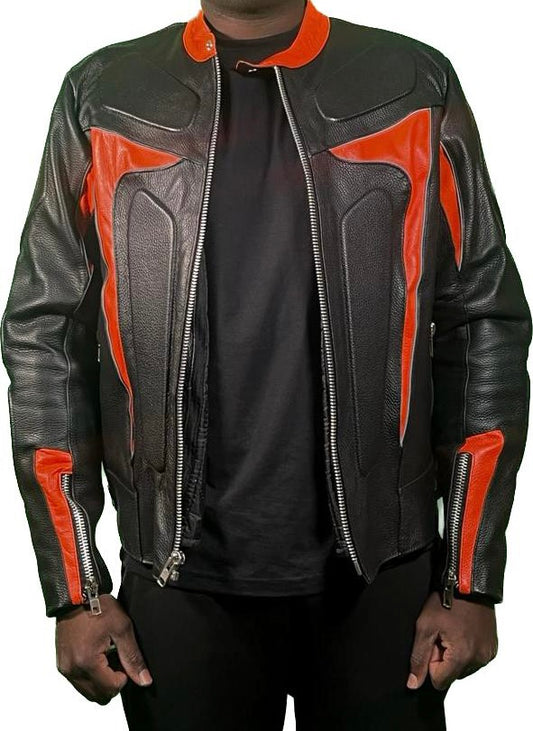 Al's Orange & Black Leather Biker Jacket / MEN